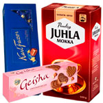 fazer sininen, geisha suklaakuorrutekeksi, juhla mokka kahvi